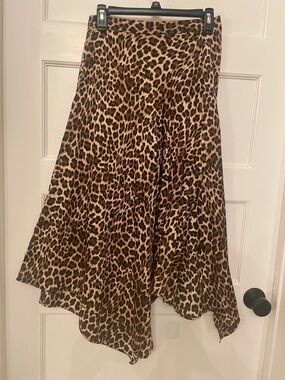 Zara Satin Leopard Asymmetrical Midi Skirt - Brown & Black